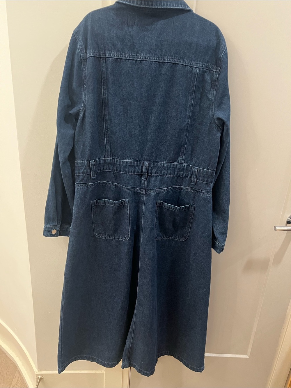 Long Dark Denim Button-Front Dress Coat - Picture 2 of 3